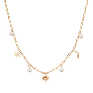 Freshwater Pearl Moon & Star Gold Choker - Daisy | LOVE BY THE MOON