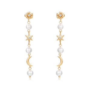 Freshwater Pearl Moon & Star Gold Drop Earrings - Daisy | LOVE BY THE MOON