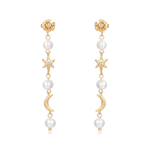 Freshwater Pearl Moon & Star Gold Drop Earrings - Daisy | LOVE BY THE MOON