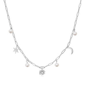Freshwater Pearl Moon & Star Silver Choker - Daisy | LOVE BY THE MOON