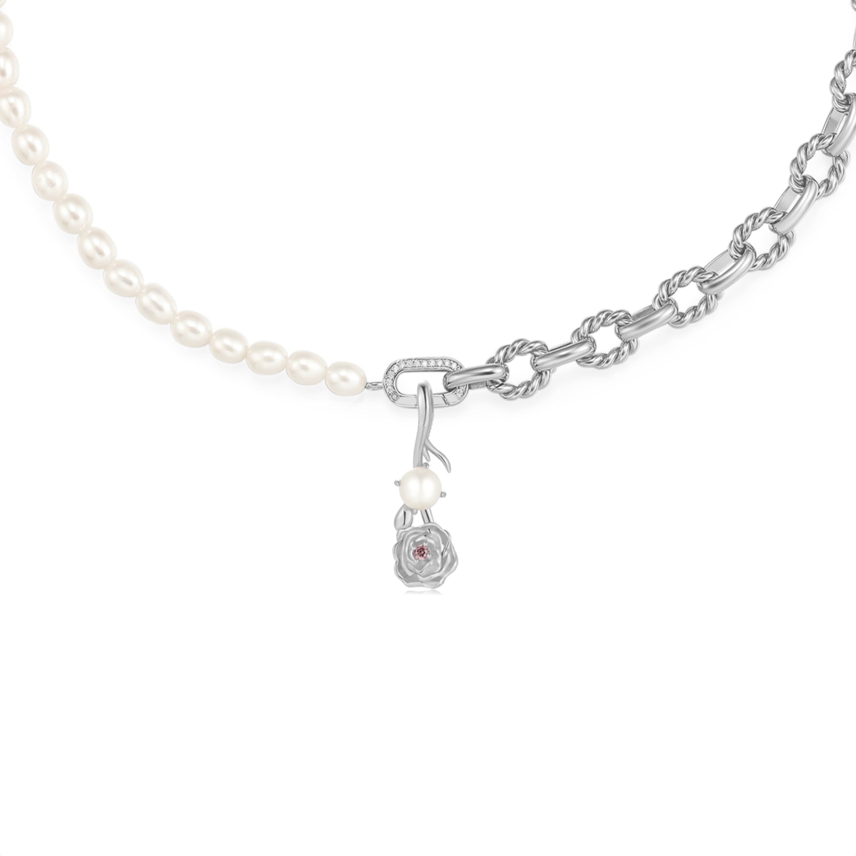 Freshwater Pearl Silver Carnation Choker/Double Bracelet | LOVE BY THE MOON
