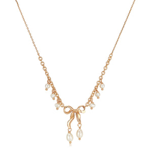 Freshwater Pearl Gold Bow Dangle Necklace - Alice | LOVE BY THE MOON