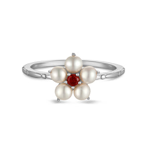 Freshwater Pearl Silver Flower Ring - Tea Party | LOVE BY THE MOON
