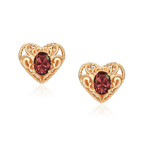 Garnet Gold Heart Stud Earrings - Majesty | LOVE BY THE MOON