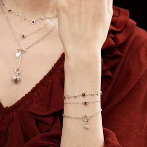 Garnet Silver Heart Bracelet - Majesty | LOVE BY THE MOON