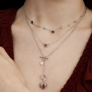 Garnet Silver Heart Necklace - Majesty | LOVE BY THE MOON