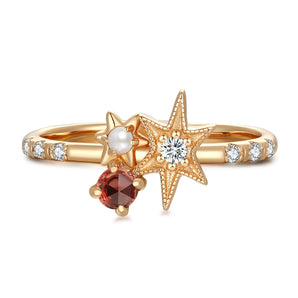 Garnet & Pearl Gold Star Ring - Lullaby ｜ LOVE BY THE MOON