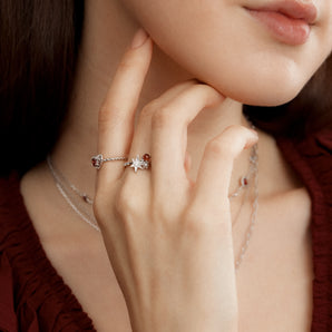 Garnet & Pearl Silver Star Ring - Lullaby | LOVE BY THE MOON