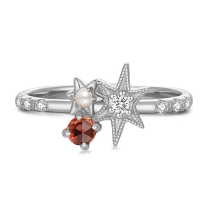 Garnet & Pearl Silver Star Ring - Lullaby | LOVE BY THE MOON