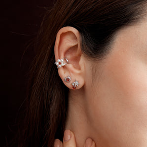 Garnet & Pearl Silver Star Stud Earrings - Lullaby | LOVE BY THE MOON