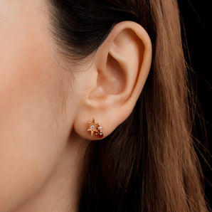 Garnet & Pearl Gold Star Stud Earrings - Lullaby | LOVE BY THE MOON