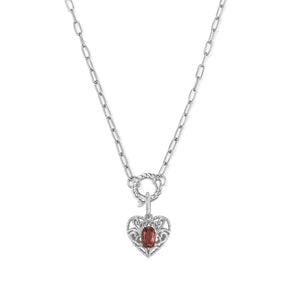 Garnet Silver Heart Link Chain Necklace - Majesty | LOVE BY THE MOON
