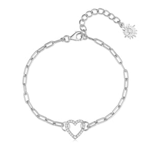 Silver Link Chain Bracelet with Heart Charm Holder | LOVE BY THE MOON