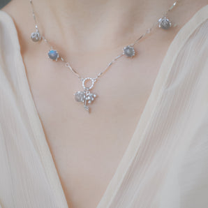Labradorite Silver Dangle Choker - Lily of the Valley
