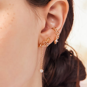 Moonstone, Sunstone, Blue Topaz Gold Asymmetrical Earrings - Lily of the Valley | LOVE BY THE MOON