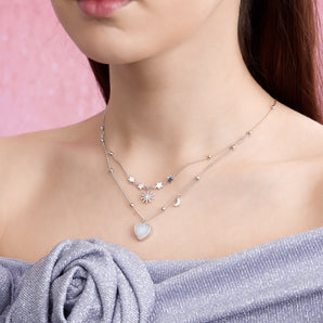 White Druzy Silver Layered Necklace - Love Note