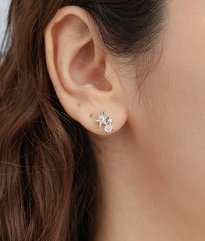 Moonstone & Pearl Silver Star Stud Earrings - Lullaby | LOVE BY THE MOON