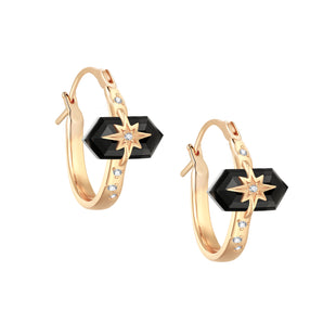 Obsidian Gold Star Huggie Earrings - Magic Stone