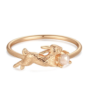 Moonstone Gold Leaping Rabbit Ring