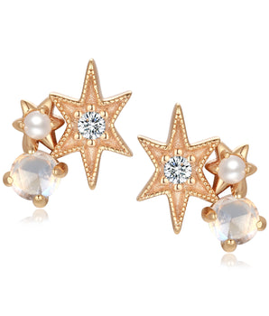 Moonstone & Pearl Gold Star Stud Earrings - Lullaby | LOVE BY THE MOON