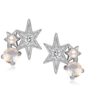Moonstone & Pearl Silver Star Stud Earrings - Lullaby | LOVE BY THE MOON