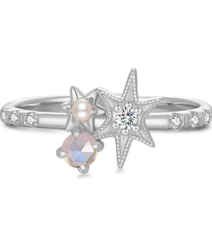 Moonstone & Pearl Silver Star Ring - Lullaby