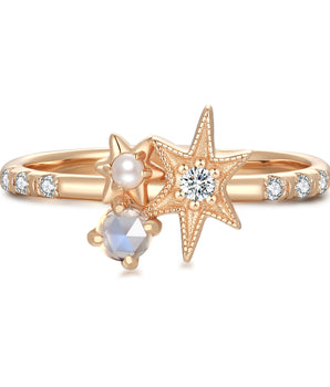Moonstone & Pearl Gold Star Ring - Lullaby