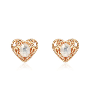 Moonstone Gold Heart Stud Earrings - Majesty | LOVE BY THE MOON