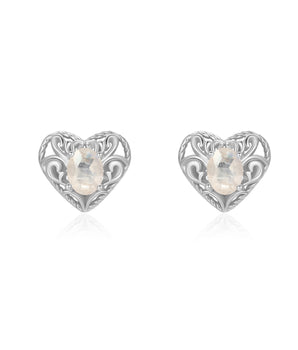 Moonstone Silver Heart Stud Earrings - Majesty | LOVE BY THE MOON