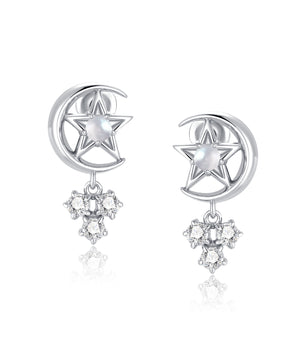 Moonstone Silver Moon & Star Earrings - Celeste