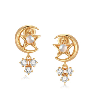 Moonstone Gold Moon & Star Earrings - Celeste