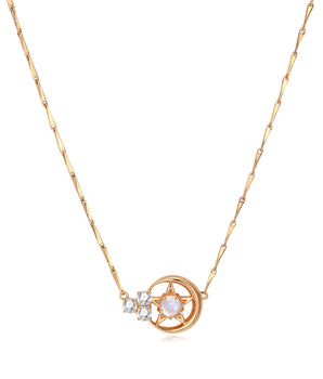 Moonstone Gold Moon & Star Necklace - Celeste