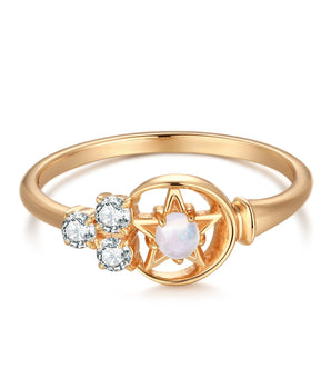 Moonstone Gold Moon & Star Ring - Celeste