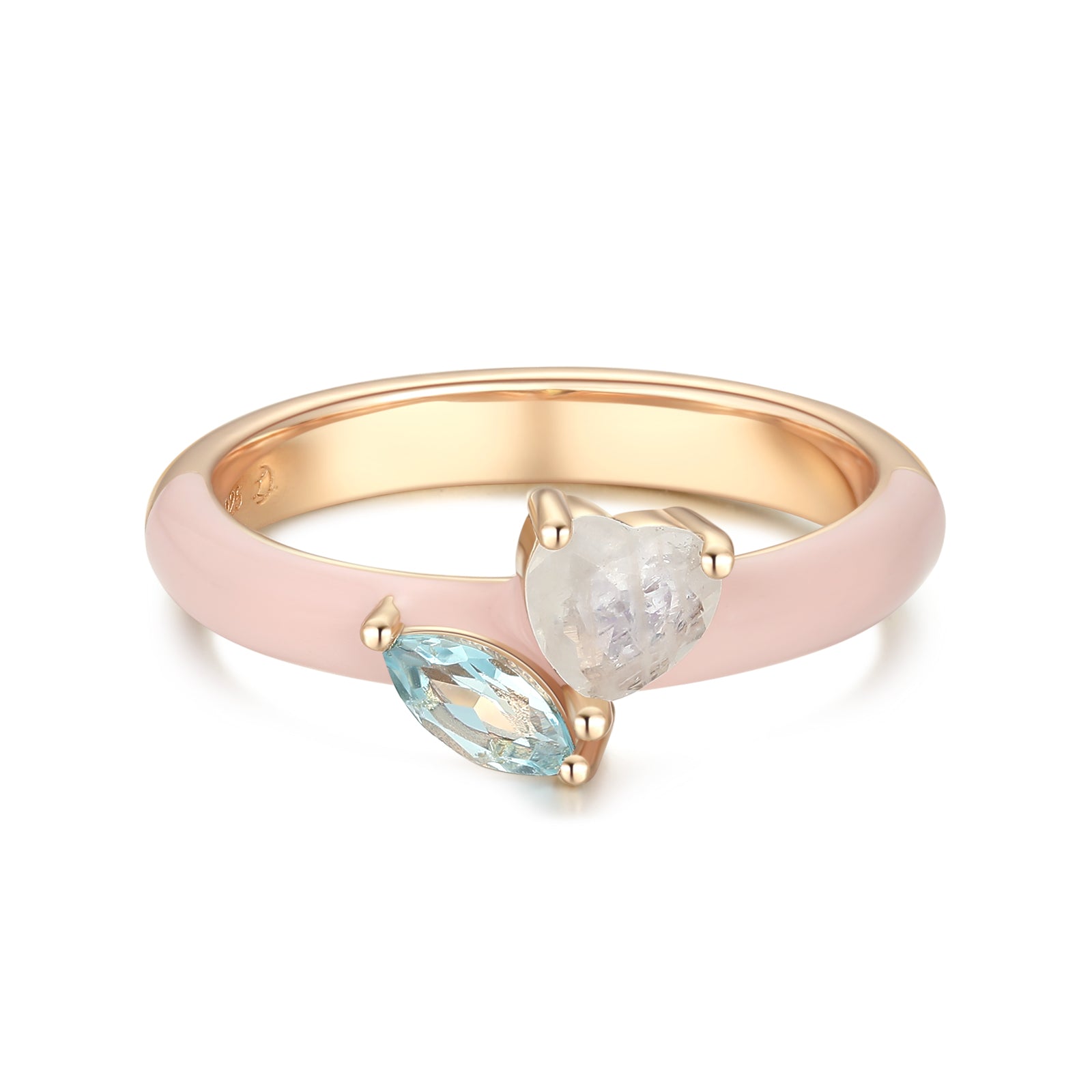 Moonstone & Blue Topaz Gold Enamel Heart Ring | LOVE BY THE MOON