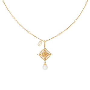 Moonstone & Freshwater Pearl Gold Necklace - Water Lily | LOVE BY THE MOON