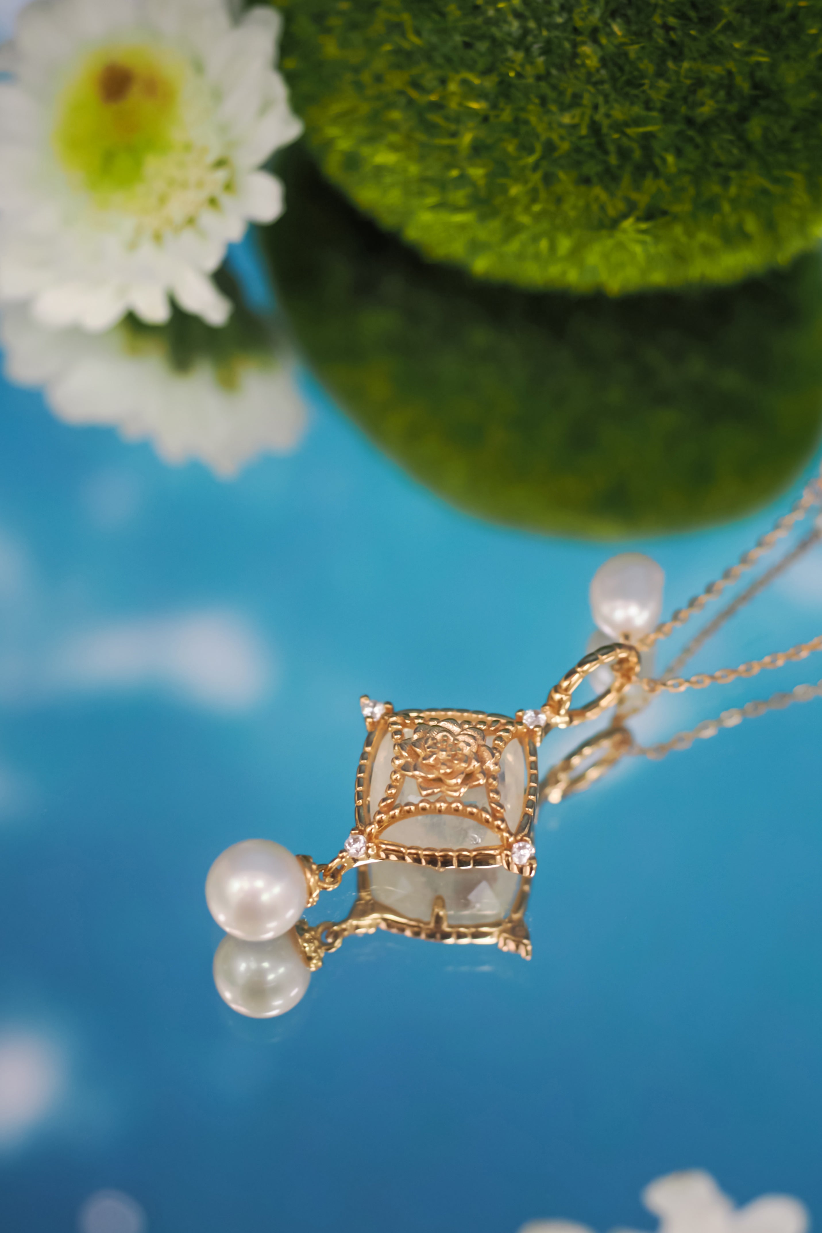 Moonstone & Freshwater Pearl Gold Necklace - Water Lily | LOVE BY THE MOON