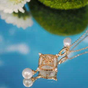 Moonstone & Freshwater Pearl Gold Necklace - Water Lily | LOVE BY THE MOON