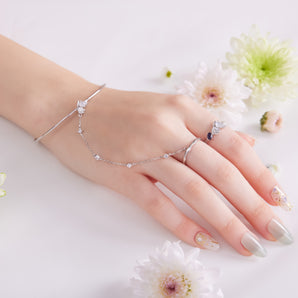 Moonstone Silver Adjustable Ring Bangle - Poppy | LOVE BY THE MOON