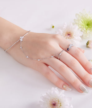 Moonstone Silver Adjustable Ring Bangle - Poppy | LOVE BY THE MOON