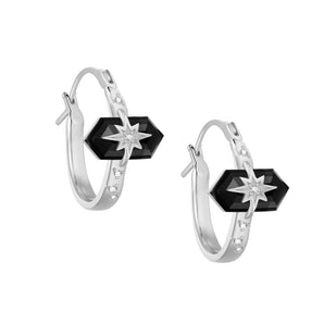 Obsidian Silver Star Huggie Earrings - Magic Stone