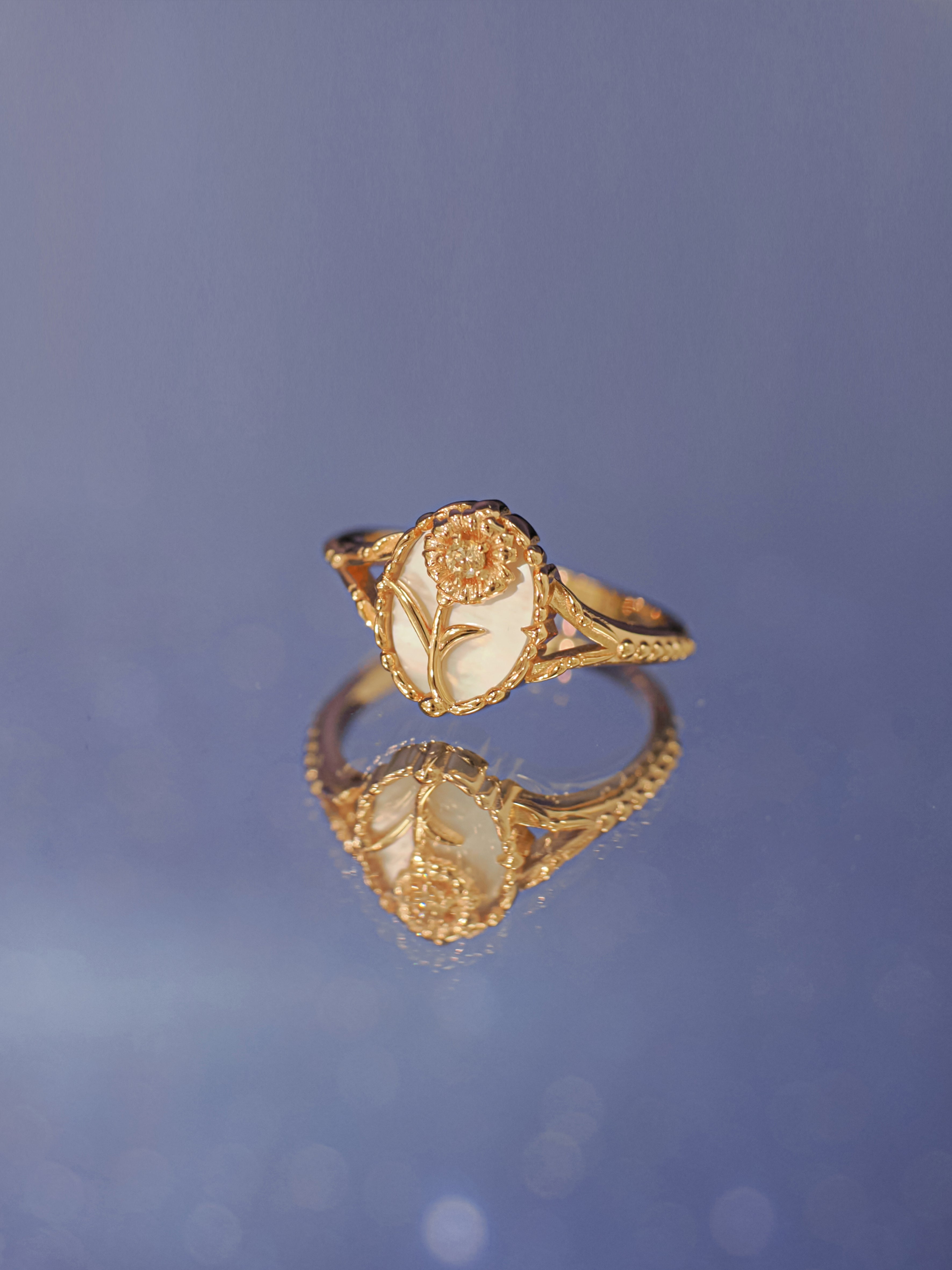 Mother of Pearl Gold Ring - Aster | LOVE BY THE MOON