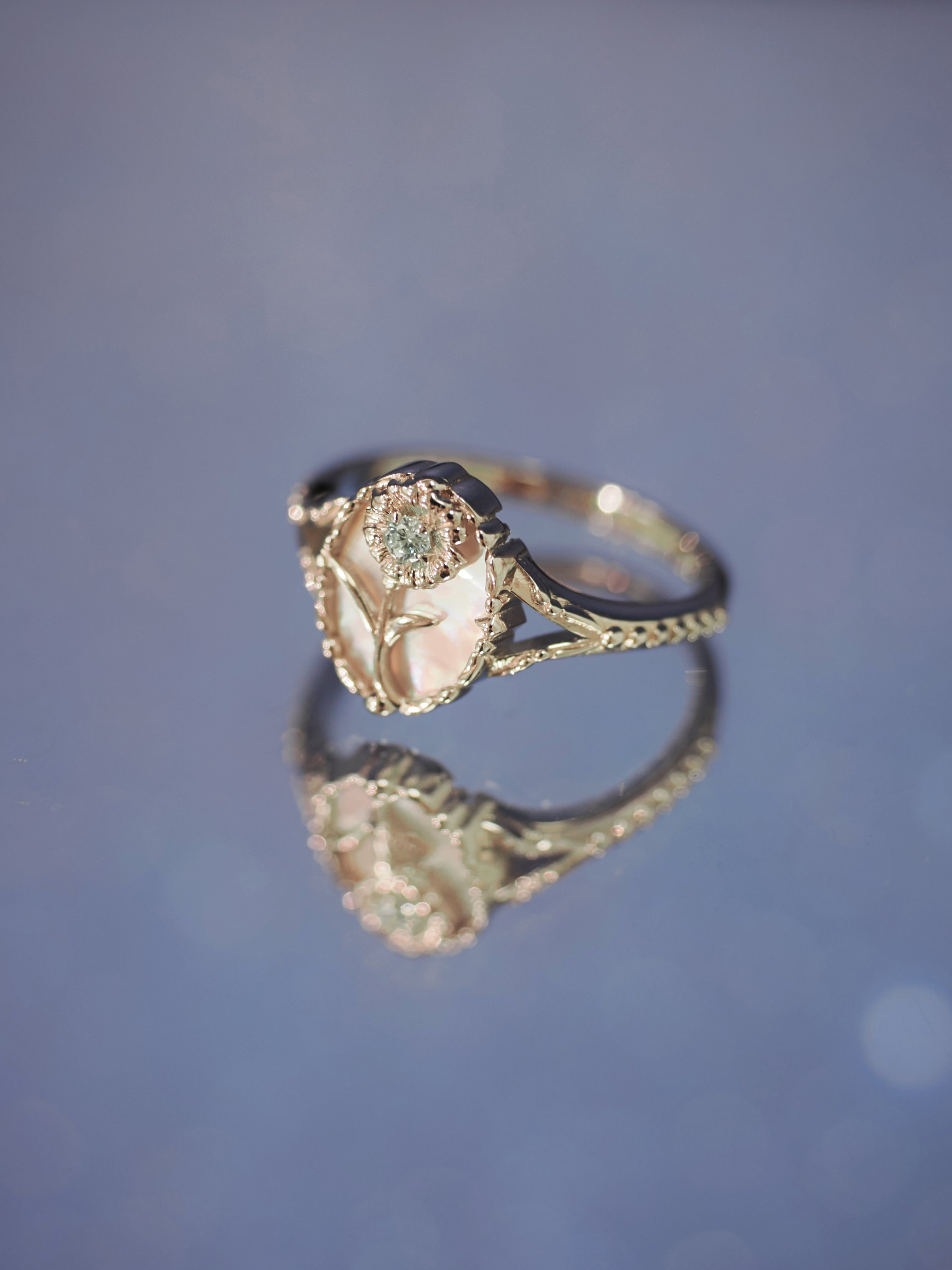 Mother of Pearl Silver Ring - Aster | LOVE BY THE MOON