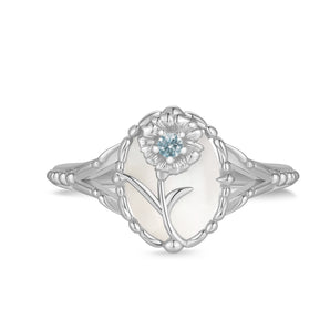 Mother of Pearl Silver Ring - Aster | LOVE BY THE MOON