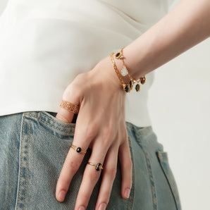 Obsidian Gold Ring - Chrysanthemum | LOVE BY THE MOON