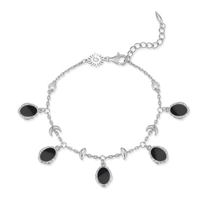 Obsidian Silver Bracelet - Moon Circle