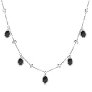 Obsidian Silver Choker - Moon Circle