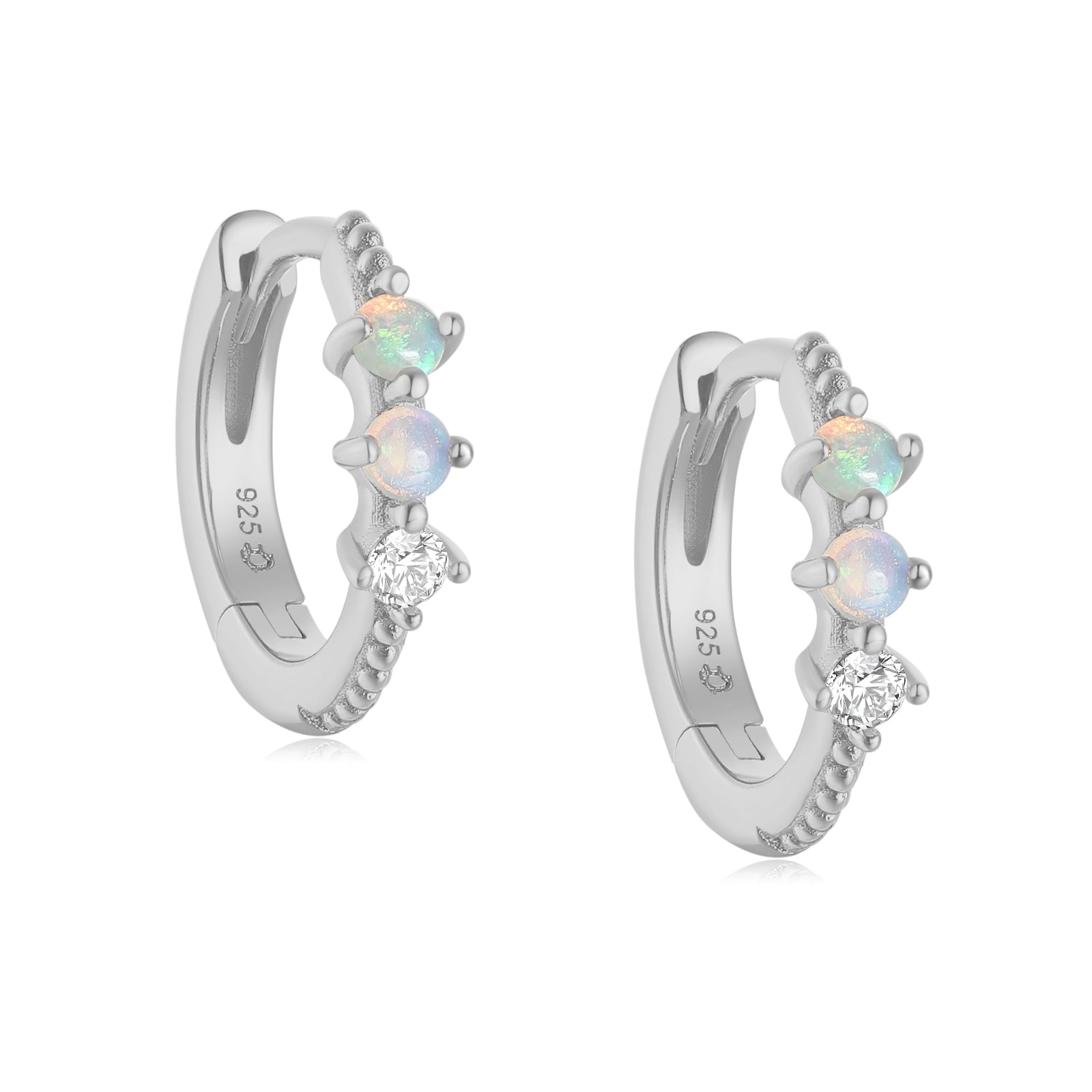 Opal Silver Huggie Hoop Earrings | LOVE BY THE MOON