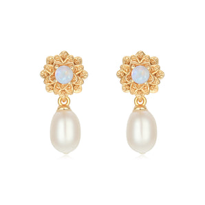 Opal & Freshwater Pearl Gold Earrings - Marigold ｜ LOVE BY THE MOON