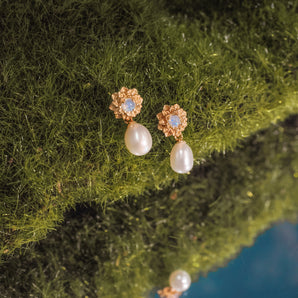 Opal & Freshwater Pearl Gold Earrings - Marigold ｜ LOVE BY THE MOON