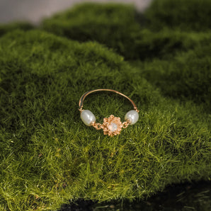 Opal & Freshwater Pearl Gold Ring - Marigold | LOVE BY THE MOON